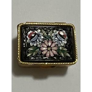 Vintage Italian Micro Mosaic Floral/Gold Hinged Pill Snuff Trinket Box
